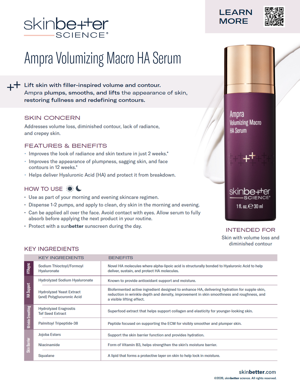 Skinbetter® Better  Ampra Volumizing Macro HA Serum - 1 fl. oz. / 30ml